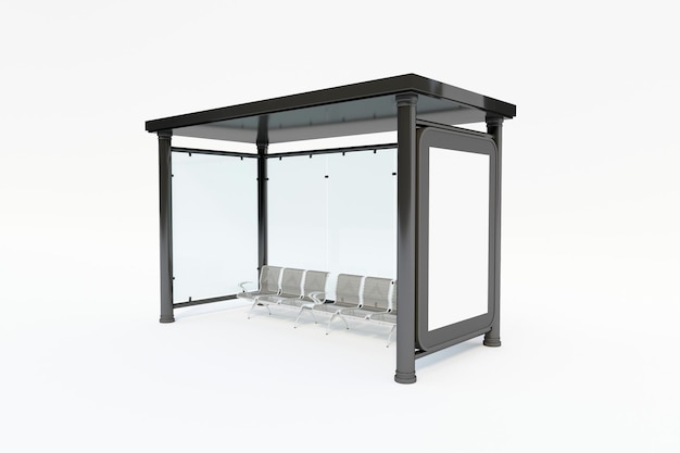 Bus Stop Bus Shelter Mockup con sfondo bianco