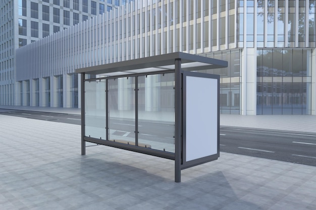 Bus Stop Bus Shelter Sign Mockup 3D Rendering