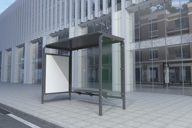 Bus Stop Bus Shelter Sign Mockup 3D Rendering