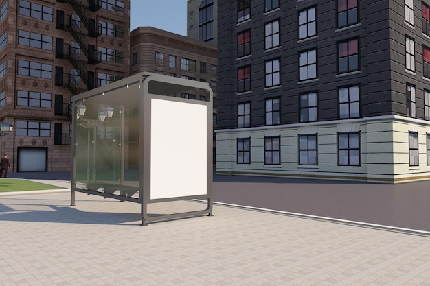Bus Stop Bus Shelter Sign Mockup 3D Rendering