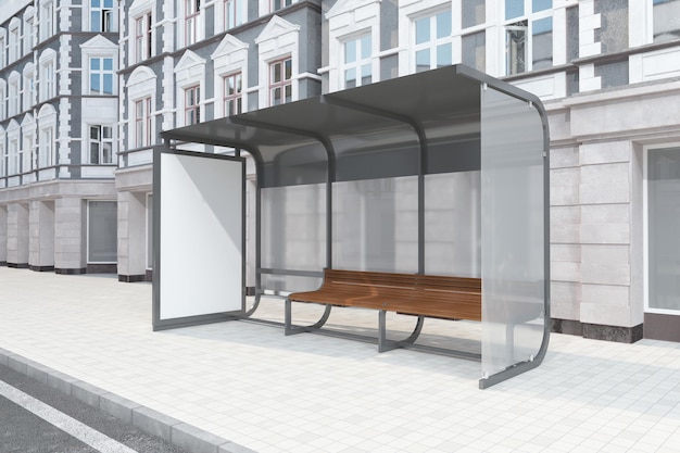 Bus Stop Bus Shelter Sign Mockup 3D Rendering