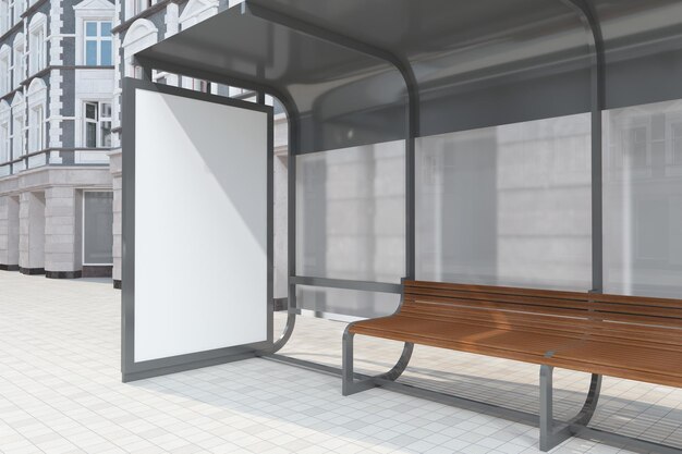 Bus Stop Bus Shelter Sign Mockup 3D Rendering