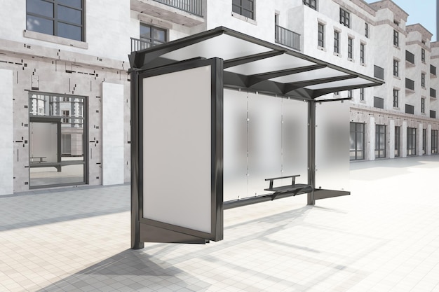 Bus Stop Bus Shelter Sign Mockup 3D Rendering