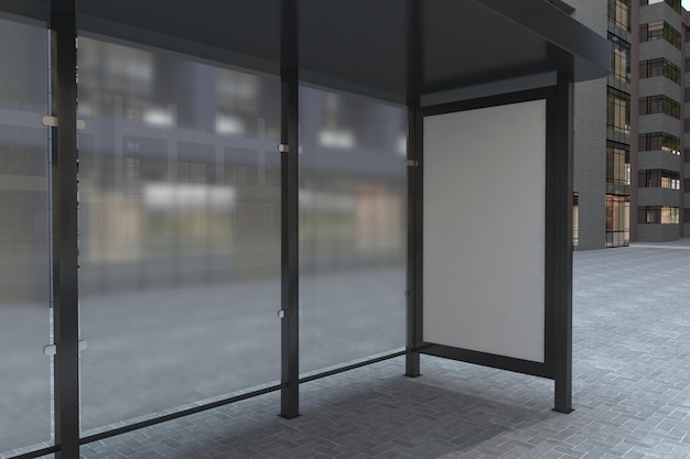 Bus Stop Bus Shelter Sign Mockup 3D Rendering