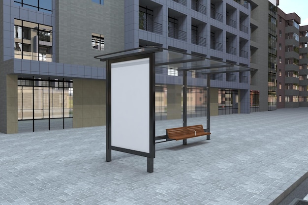 Bus Stop Bus Shelter Sign Mockup 3D Rendering