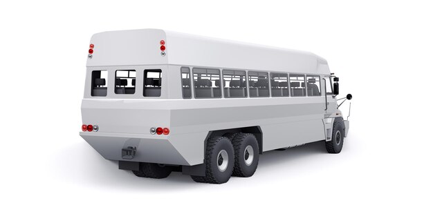 Bus to transport workers to hard to reach areas. 3D illustration.