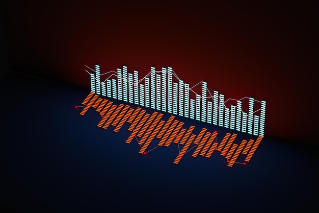 Business chart with line graph bar chart and numbers on dark background 3d rendering