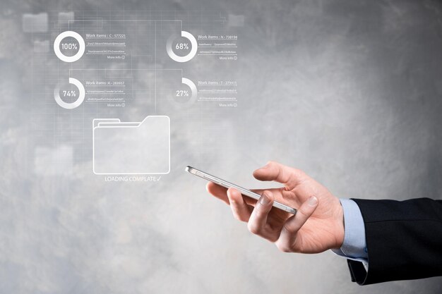 Business developer hand using board framework on virtual modern computer showing innovation Agile software development lean project management tool fast changes conceptDocument Management System DMS