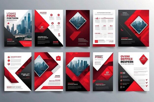 Business Flyer Poster Design Set Layout Template Abstract Rosso Geometrico