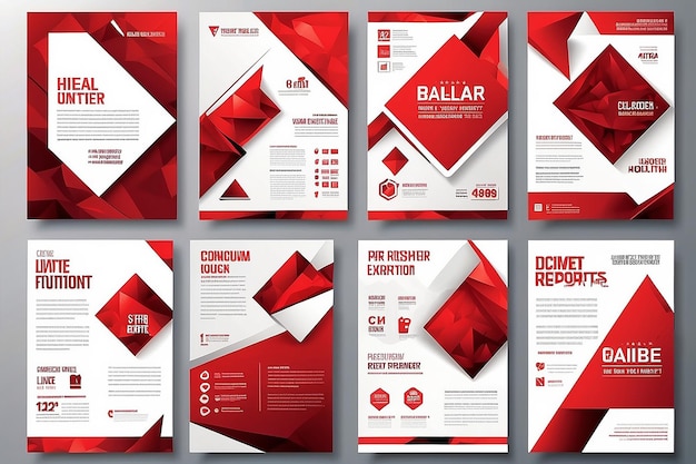 Business Flyer Poster Design Set Layout Template Abstract Rosso Geometrico