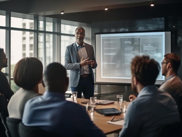 Business manager fiducia professionista imprenditore uomo d'affari oratore esecutivo ufficio adulto IA generativa