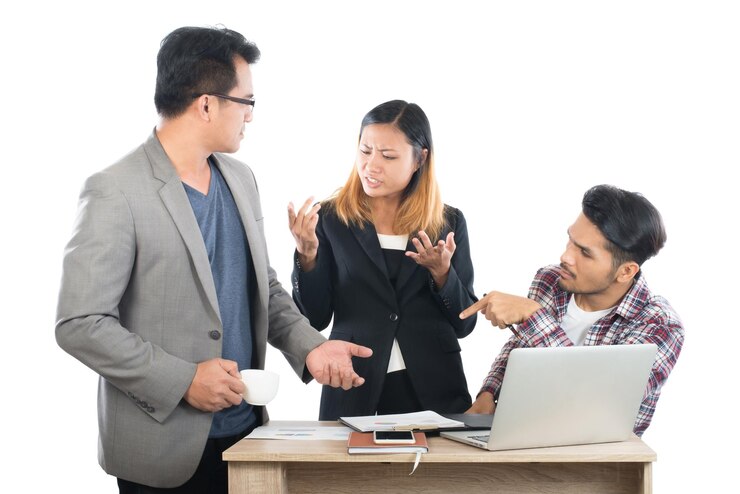 Photo business people discussing at desk against white background