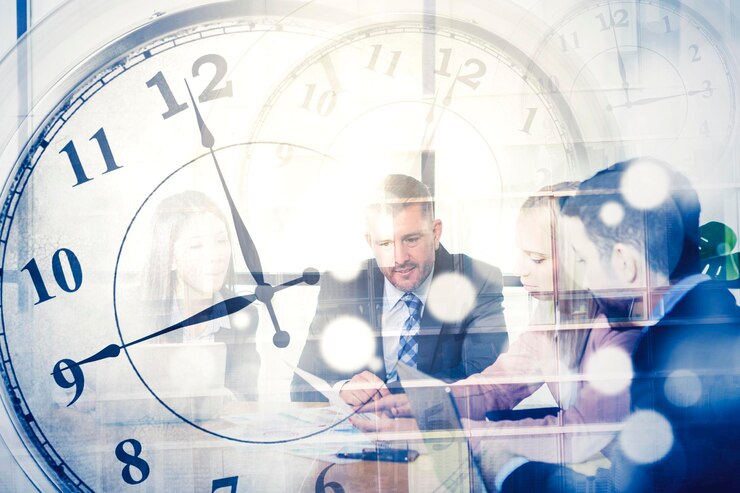 Business people doing meeting with clock background