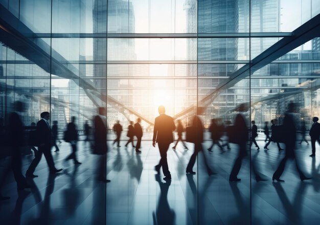 Business People Rush Hour Walking Commuting City Concept Gruppo di uomini d'affari che corrono nell'atrio AI Generative