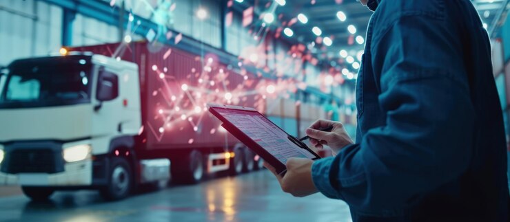 Businessman with tablet to check virtual graph business hologram of statistics Generated AI image