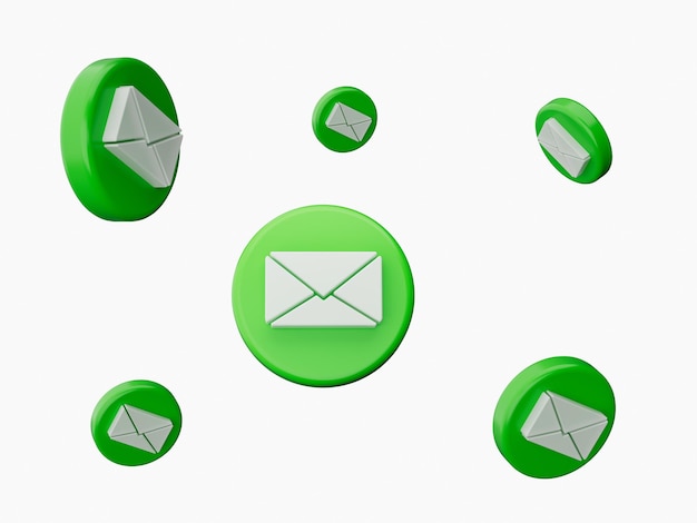 Busta busta verde e bianca 3D con concetto di marketing per newsletter e-mail isolato