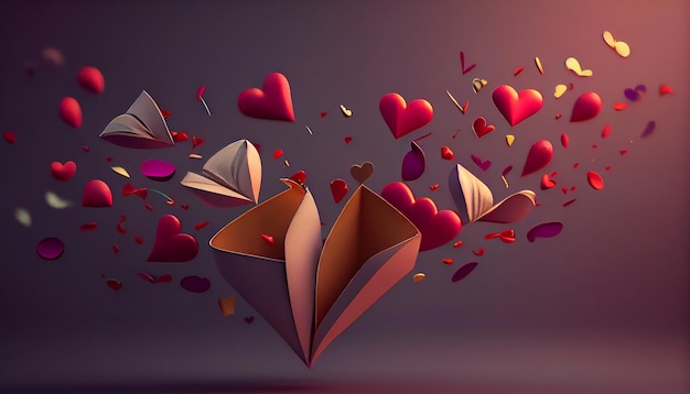 Busta con cuori di carta volanti San Valentino conceptgenerative ai