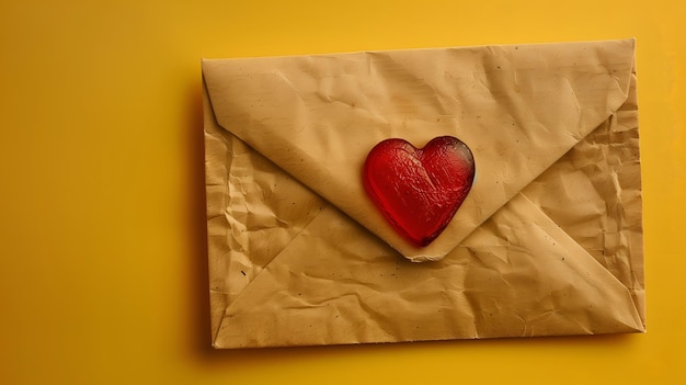 Busta di carta retrò con cuore rosso lettera d'amore romantica