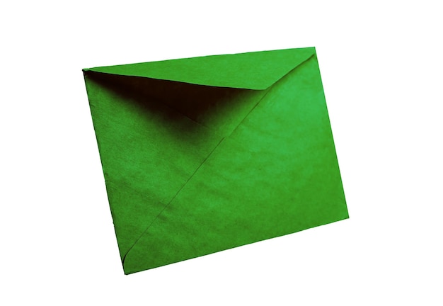 Busta di carta verde isolata su sfondo bianco E-mail di posta del giorno di Patrick