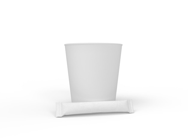 Bustina lunga con mockup di tazza di carta. Bustina lunga isolata e tazza di carta. rappresentazione 3d