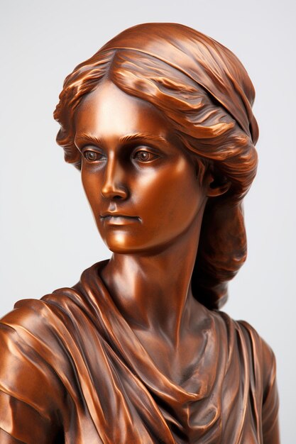 Busto di donna in rame iperrealistico in stile italiano antico