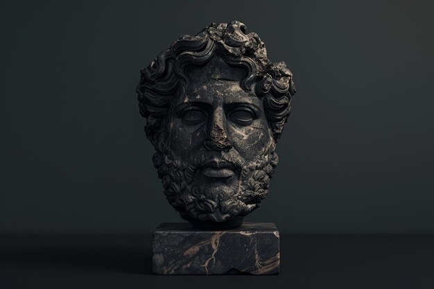 Busto di scultura antica su sfondo scuro