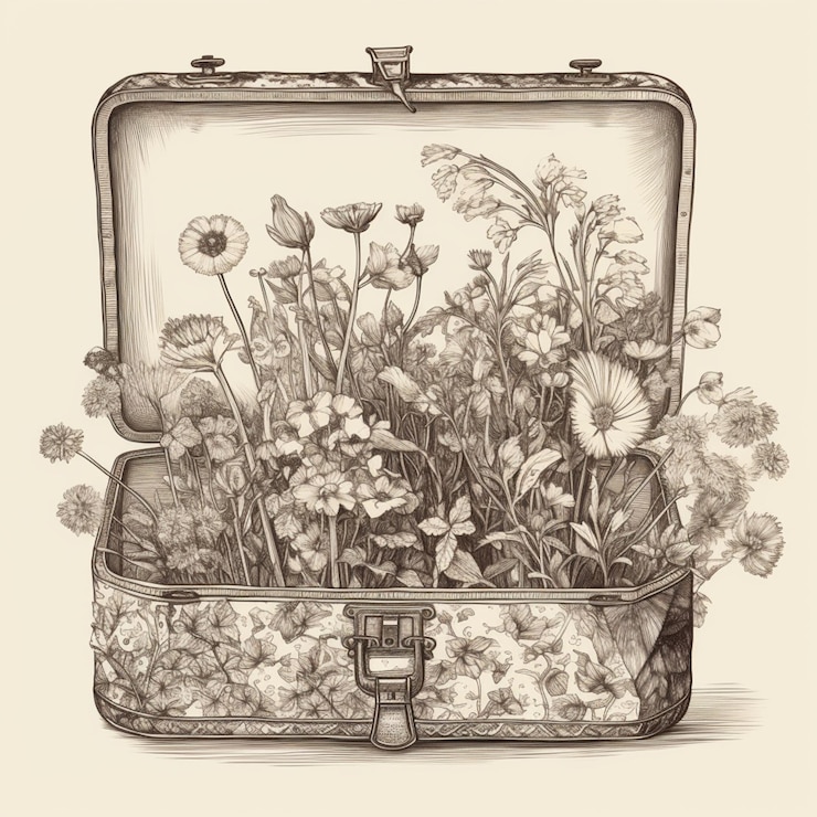 Foto c'è il disegno di una valigia con dei fiori al suo interno ai generativi