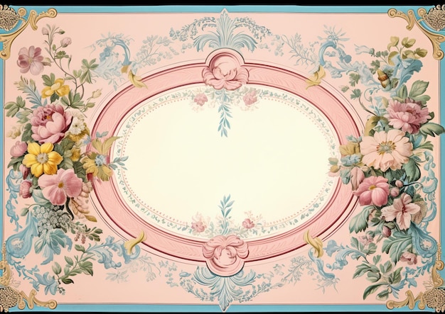 c'è l'immagine di una cornice floreale rosa e blu generativa ai