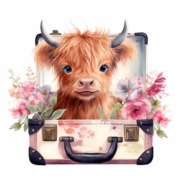 C'è l'immagine di una mucca carina in una valigia ai generativa