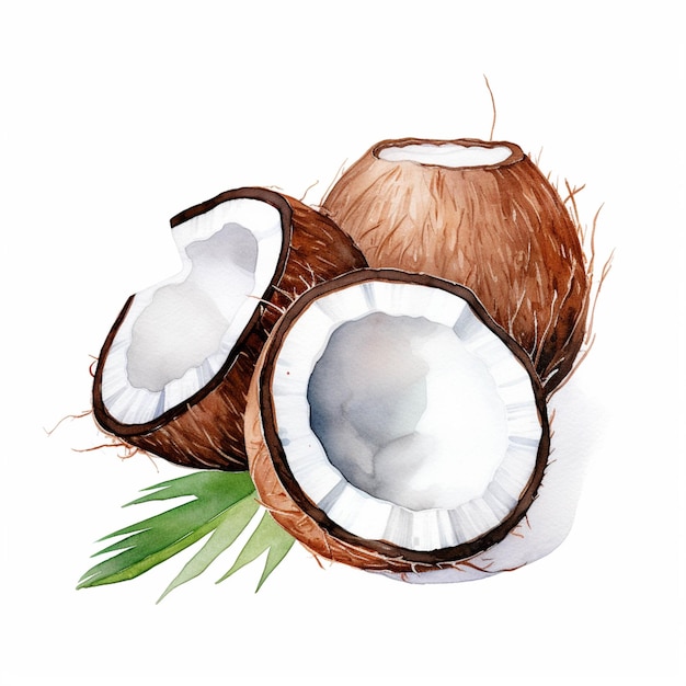 C'è l'immagine di una noce di cocco e mezza tagliata a metà ai generativa