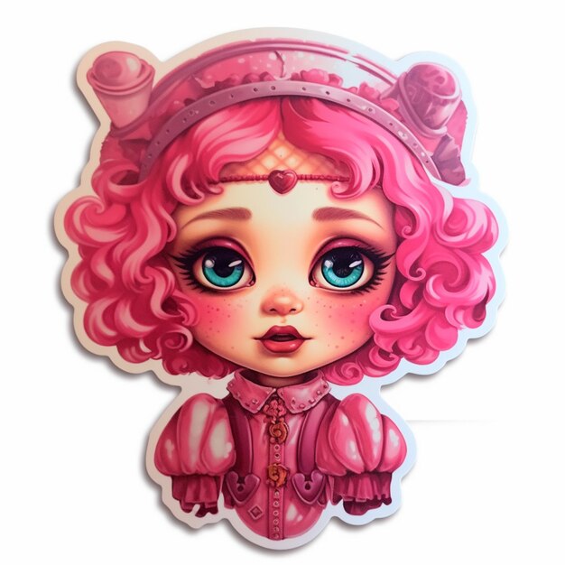 c'è un adesivo di una ragazza cartone animato con ai capelli rosa generativa
