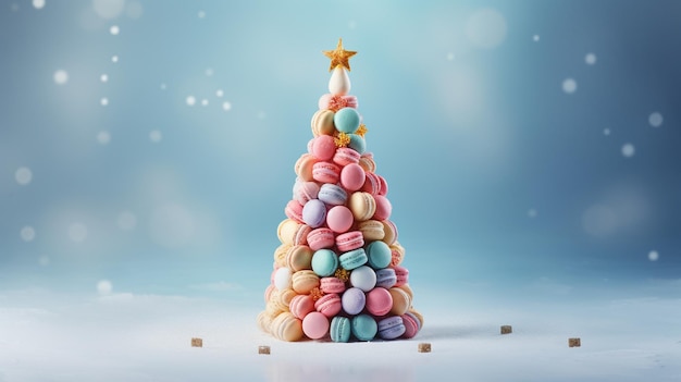 c'è un albero di Natale fatto di macarons su un tavolo ai generativo