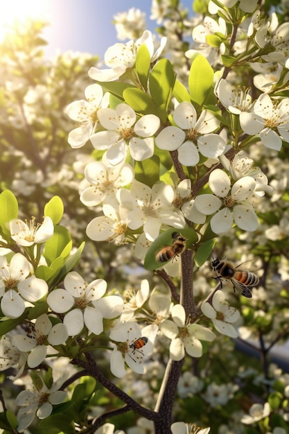 c'è un'ape che vola intorno a un albero generativo ai