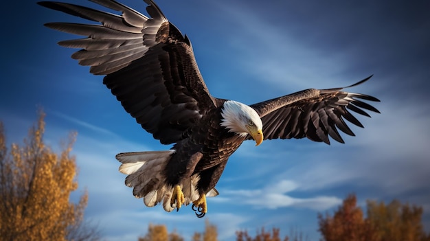 C'è un'aquila calva che vola nel cielo generativo ai