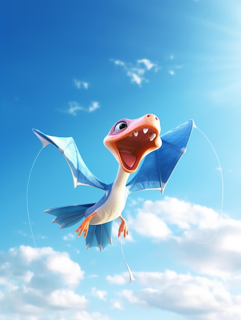 C'è un aquilone che vola nel cielo con una coda blu generativa ai