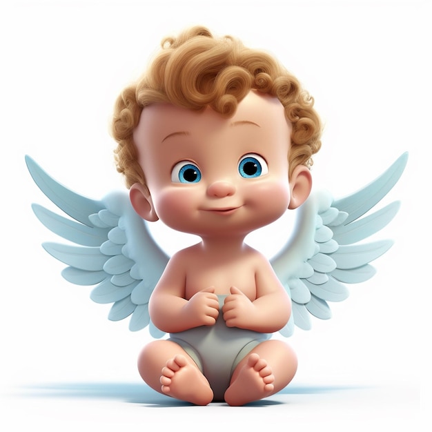 C'è un bambino con ali d'angelo seduto a terra ai generativo