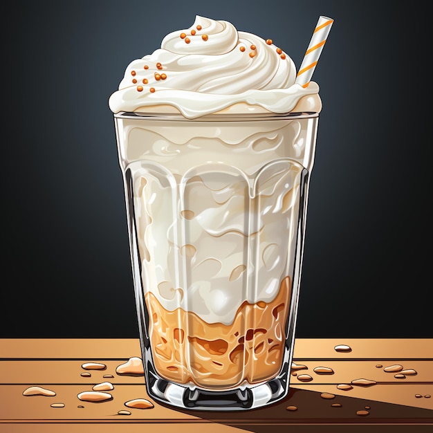 c'è un bicchiere di frappè con panna montata e una cannuccia ai generativa