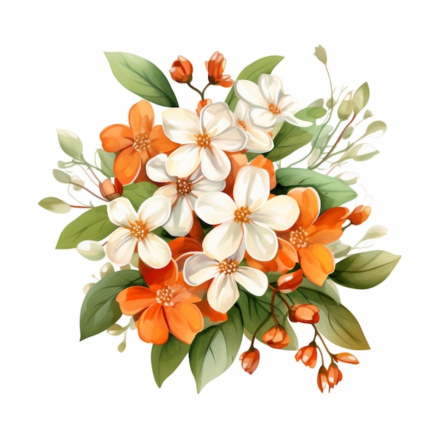 C'è un bouquet di fiori con fiori d'arancio e bianchi generativi ai