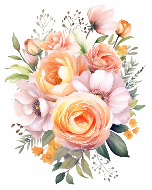 C'è un bouquet di fiori con fiori d'arancio e rosa generativi ai