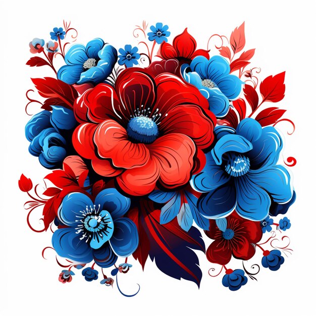 c'è un bouquet di fiori con fiori rossi e blu generativo ai