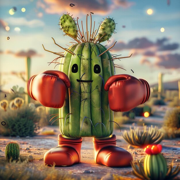C'è un cactus con i guanti da boxe nel deserto generativo ai