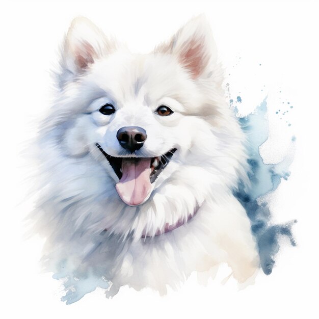 c'è un cane bianco con un grande sorriso sul suo viso generativo ai