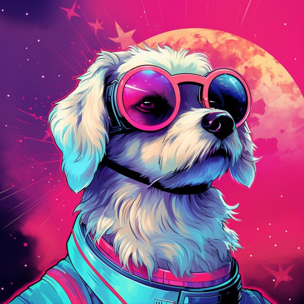 c'è un cane che indossa occhiali da sole e una camicia rosa generativa ai