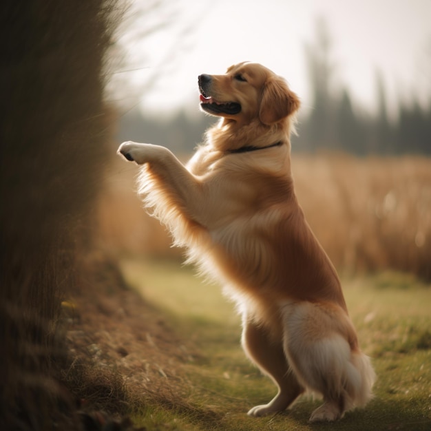 C'è un cane che sta in piedi sulle zampe posteriori generativo ai