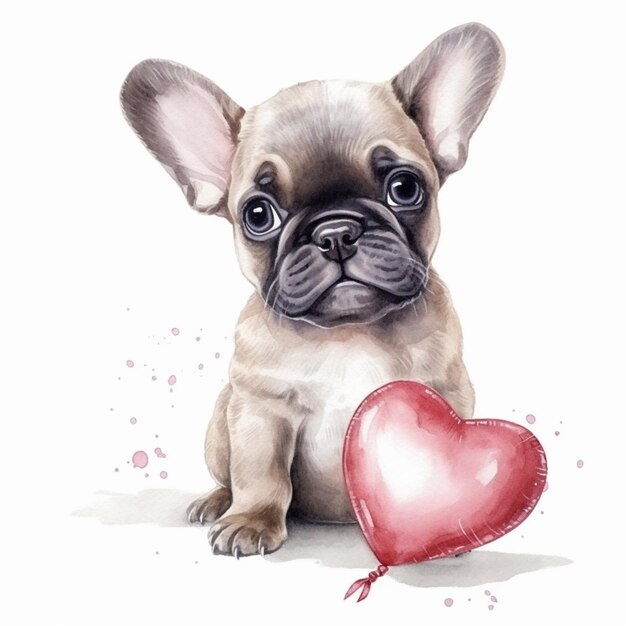 c'è un cane seduto con un palloncino a forma di cuore che genera ai