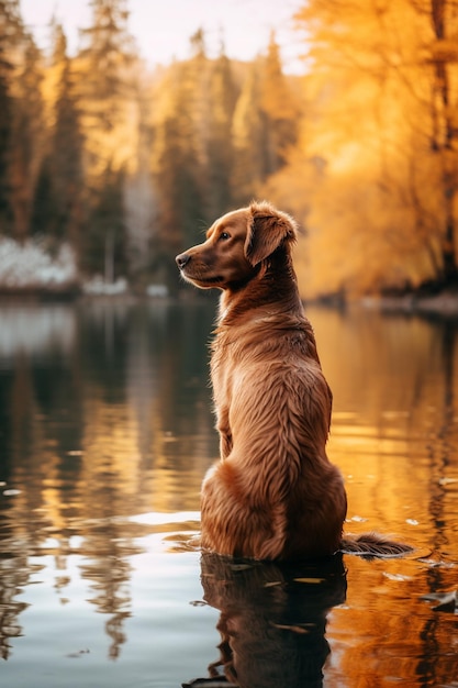 c'è un cane seduto nell'acqua generativa ai