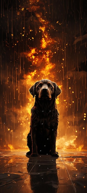 c'è un cane seduto sotto la pioggia nel buio generativo ai