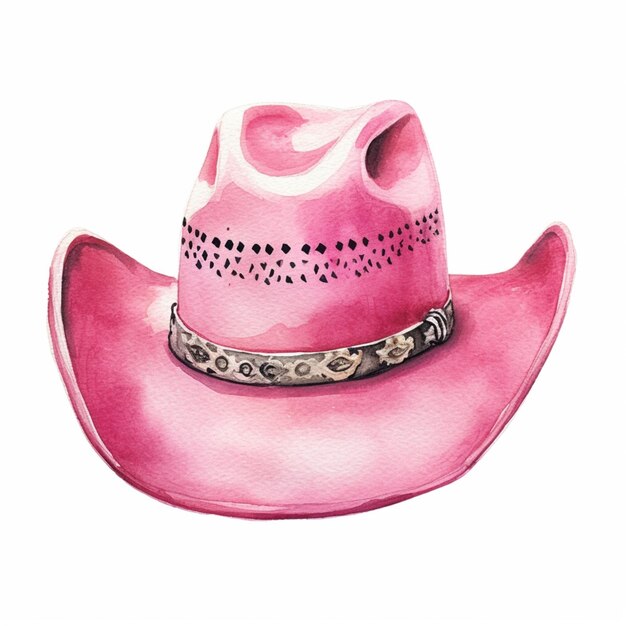 c'è un cappello da cowboy rosa con una fascia d'argento generativo ai
