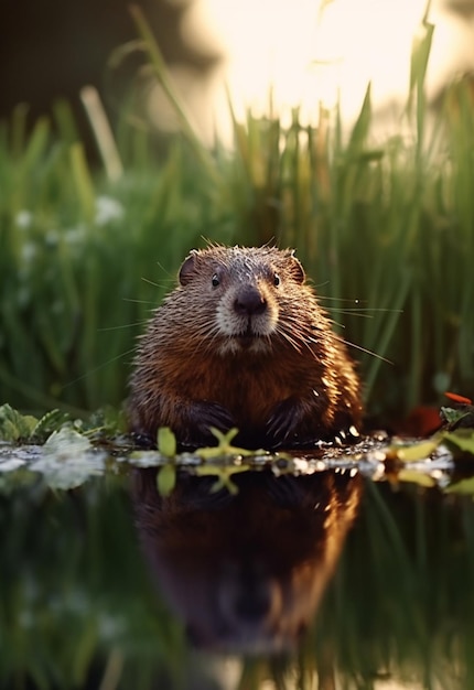 c'è un castoro seduto nell'acqua che genera ai