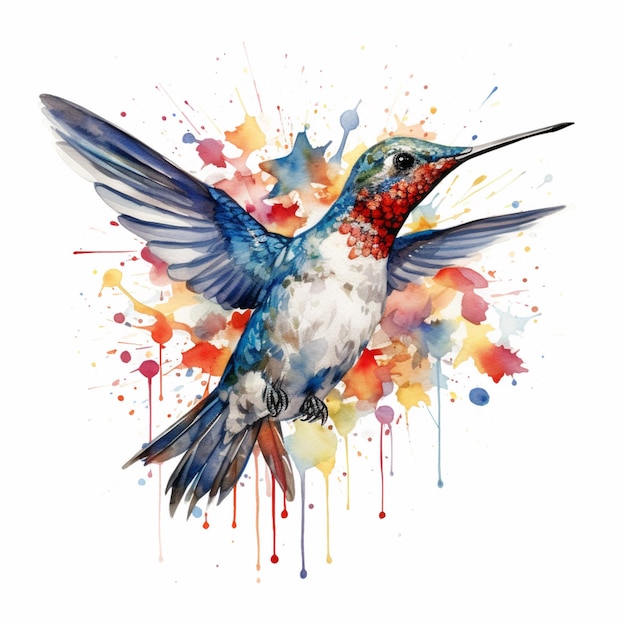 c'è un colibrì con un becco rosso e un corpo blu generativo ai